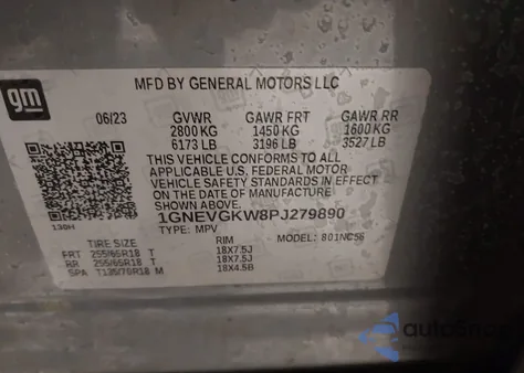 2023 Chevrolet Traverse Awd Lt Cloth z USA, uszkodzony, nr VIN 1GNEVGKW8PJ279890